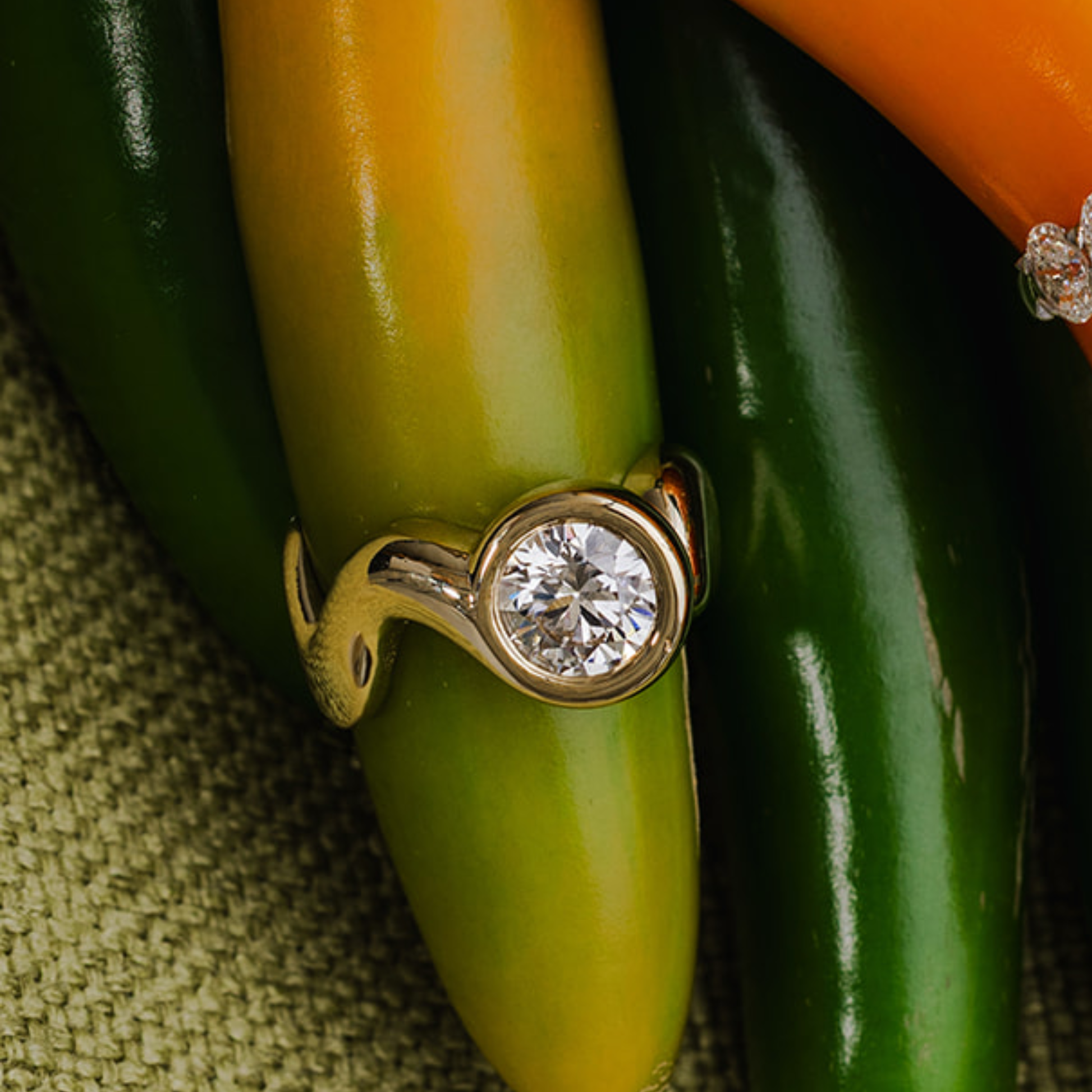Round Lab Grown Diamond Bezel Wave Ring