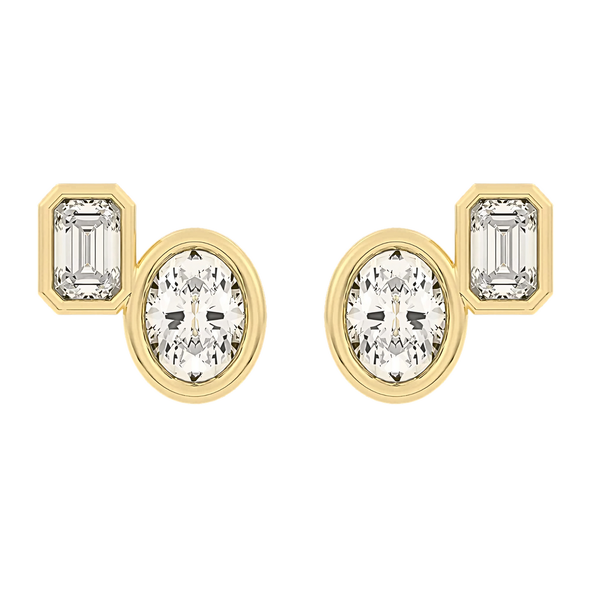 Hattie Oval & Emerald Lab Grown Diamond Bezel Stud Earrings