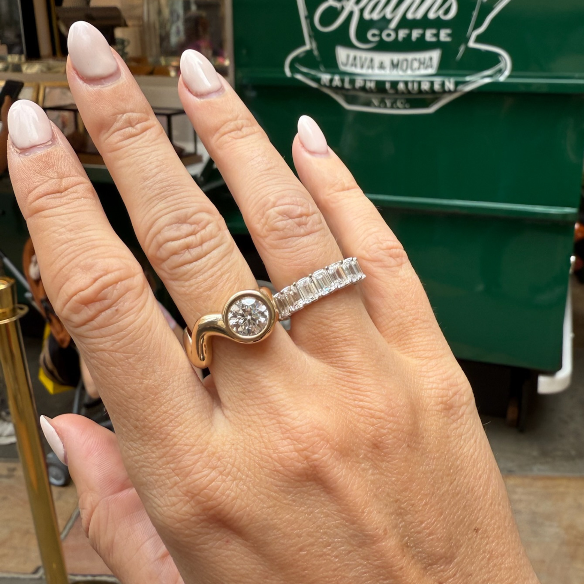 Round Lab Grown Diamond Bezel Wave Ring