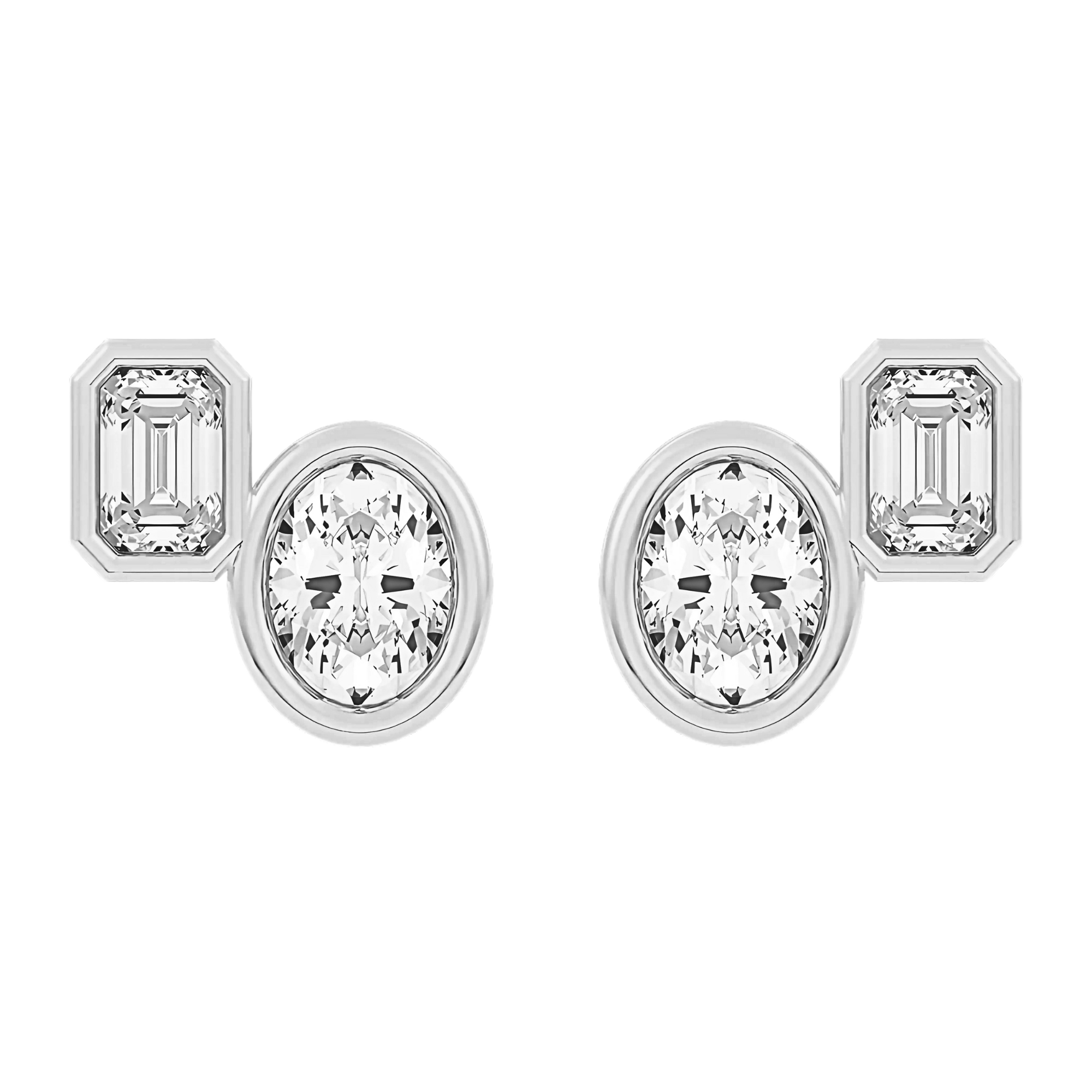 Hattie Oval & Emerald Lab Grown Diamond Bezel Stud Earrings