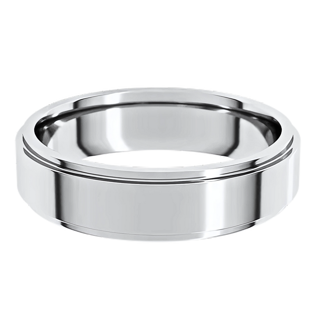 Comfort-Fit Stepped Edge Polished Men's Wedding Ring