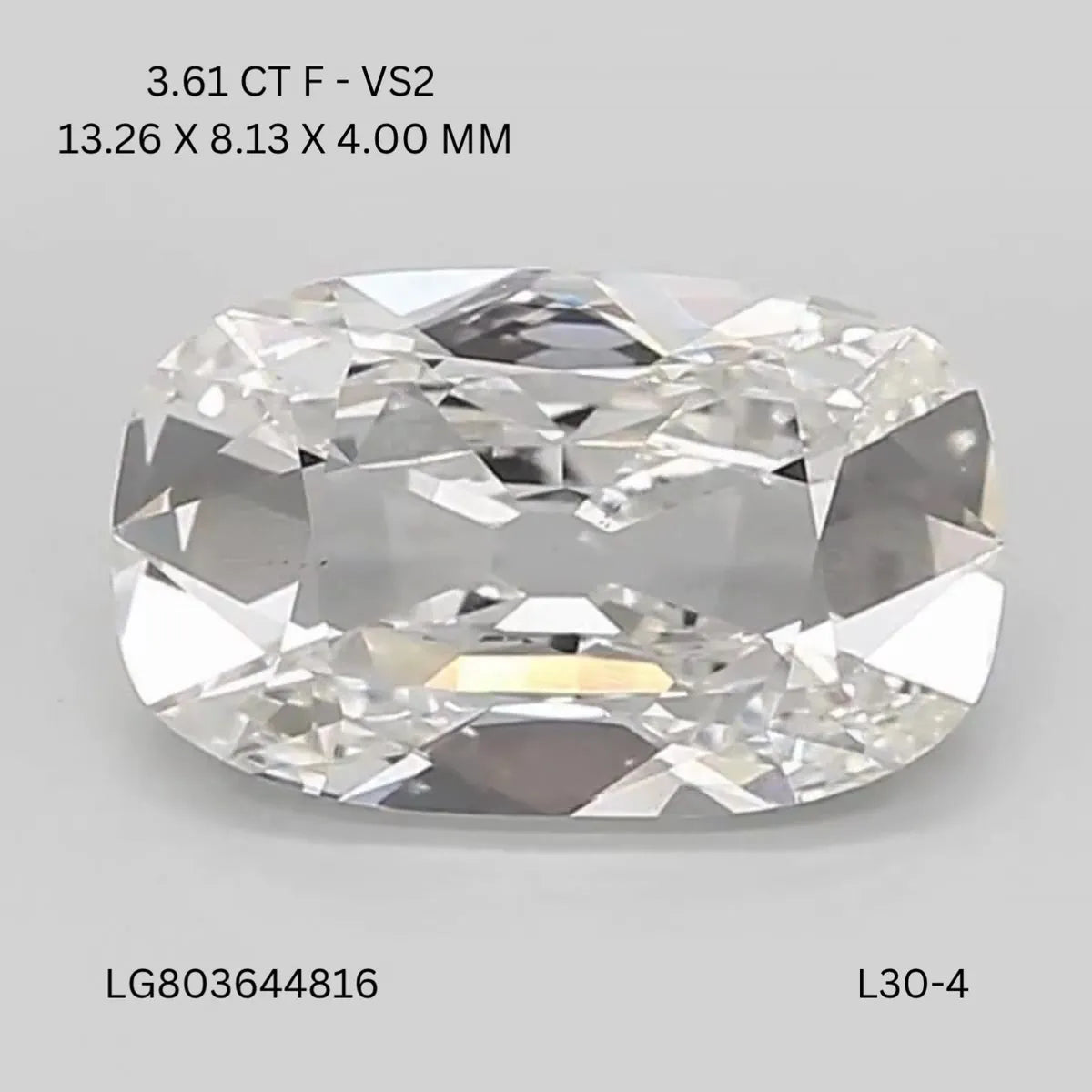 3.61ct Cushion brilliant Lab Grown Diamond (Colour F, Clarity VS2, IGI Certified)