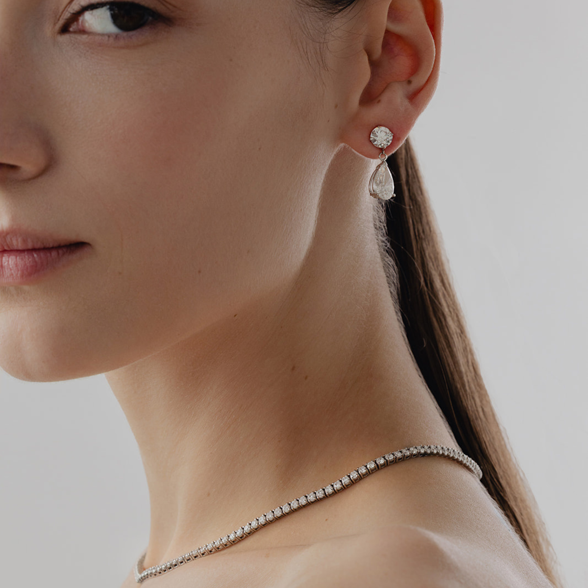 Nora Round & Pear Lab Grown Diamond Drop Earrings