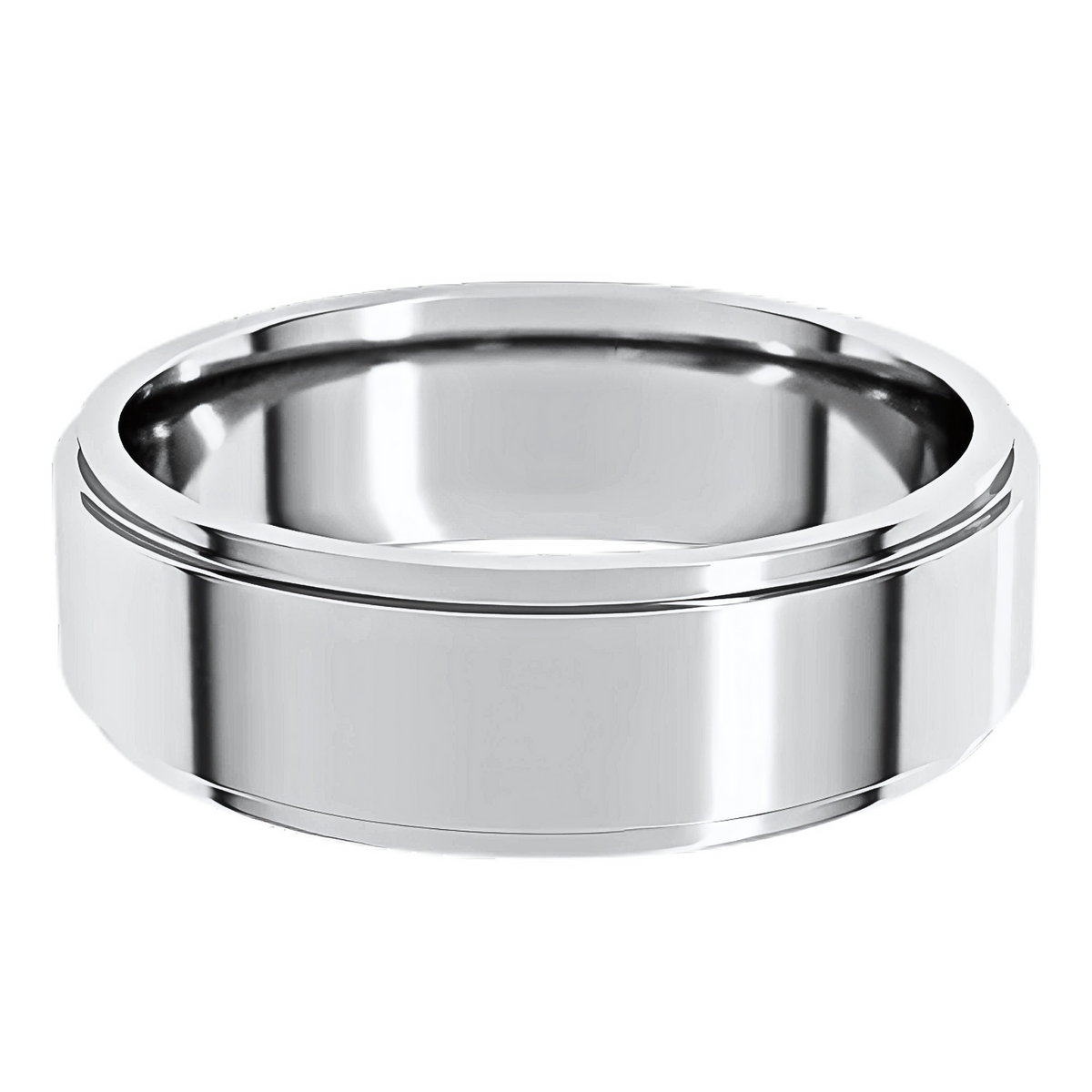 Comfort-Fit Stepped Edge Polished Men's Wedding Ring