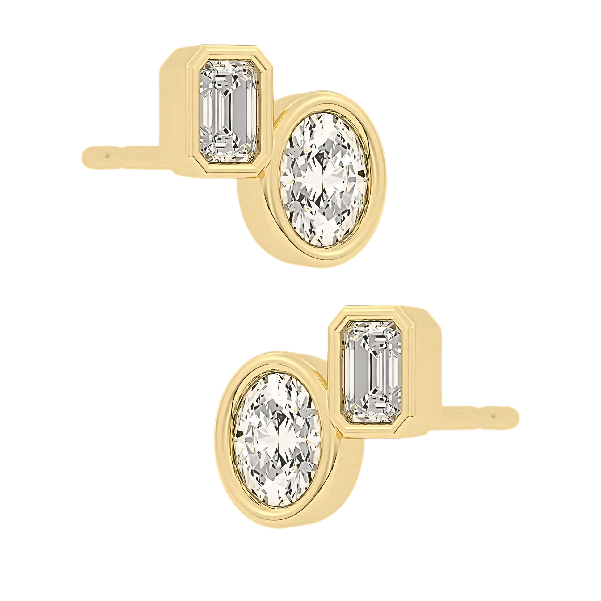 Hattie Oval & Emerald Lab Grown Diamond Bezel Stud Earrings