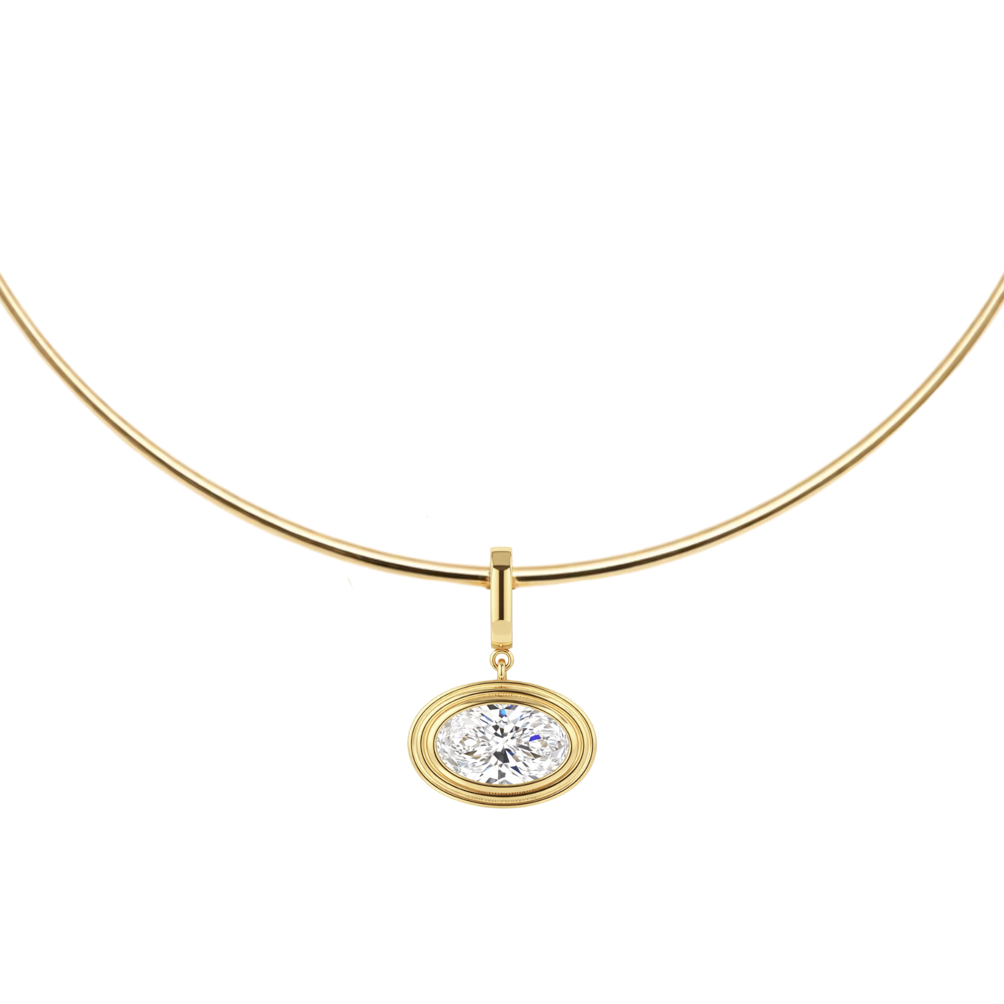 Ingrid Triple Bezel Oval Lab Grown Diamond Omega Collar Necklace