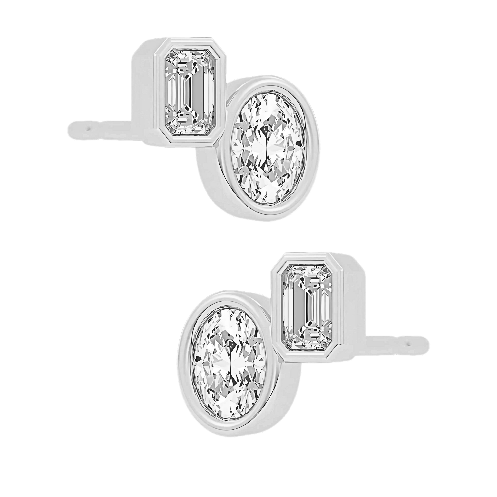 Hattie Oval & Emerald Lab Grown Diamond Bezel Stud Earrings