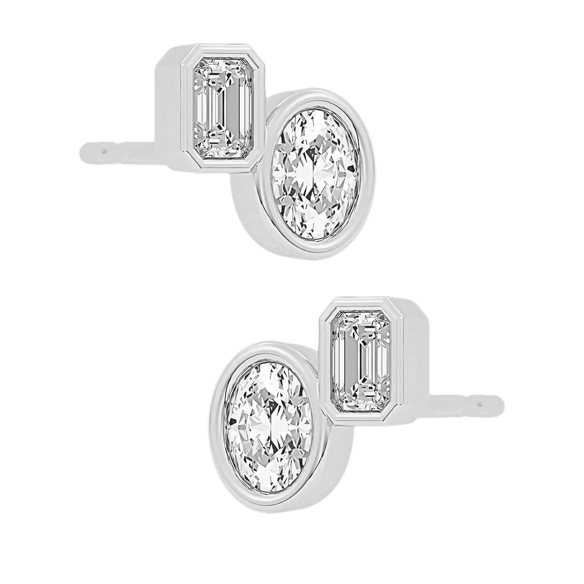 Hattie Oval & Emerald Lab Grown Diamond Bezel Stud Earrings