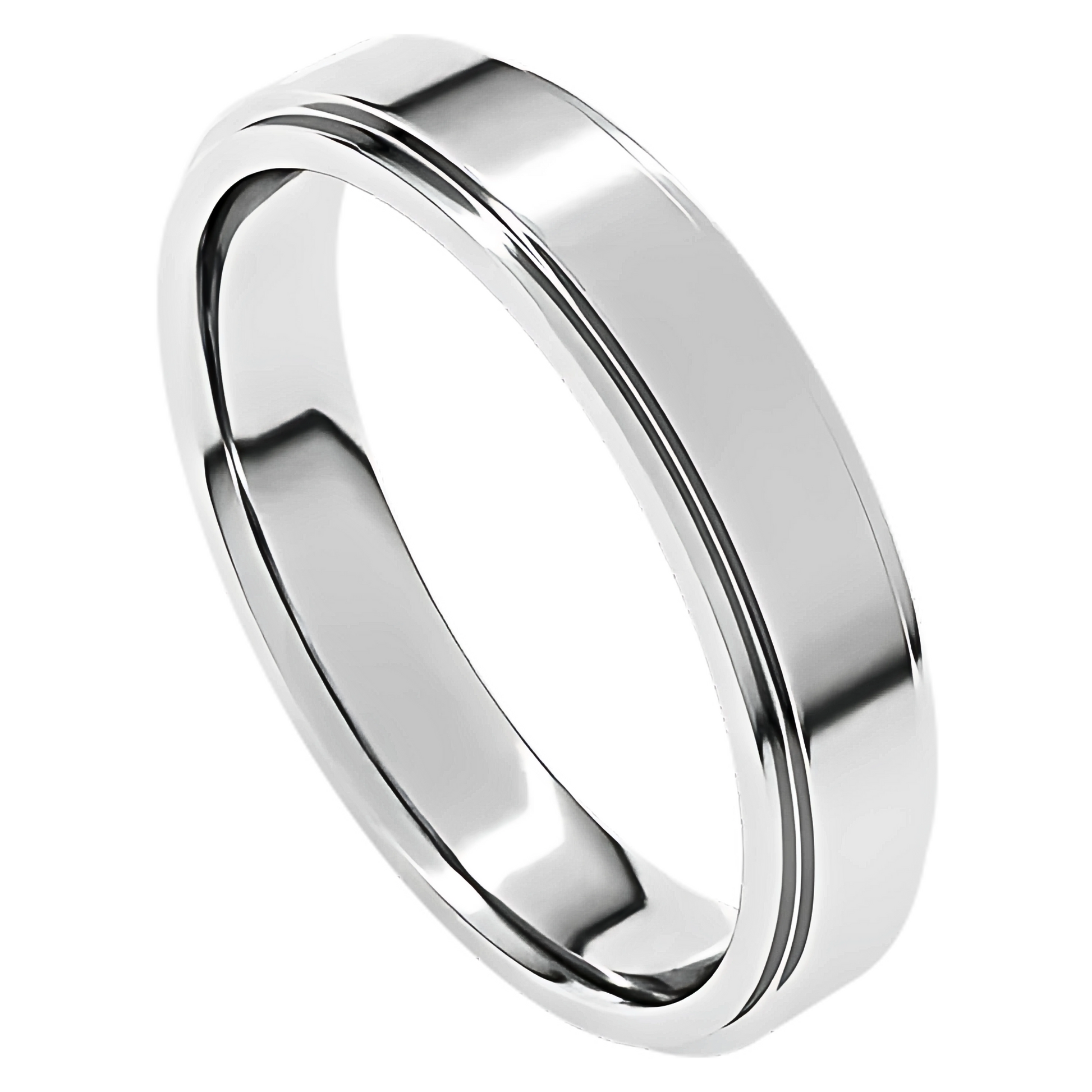 Comfort-Fit Stepped Edge Polished Men's Wedding Ring