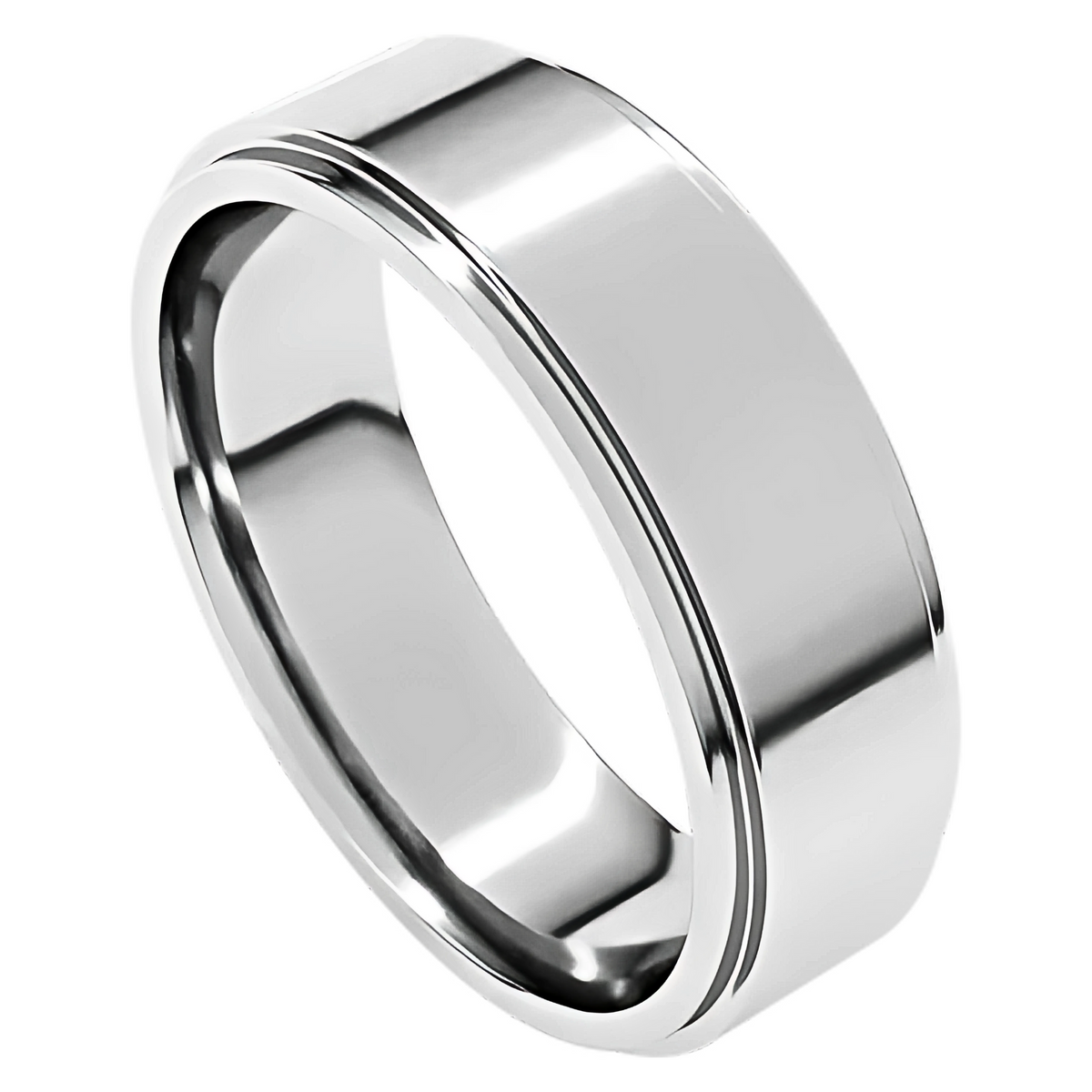 Comfort-Fit Stepped Edge Polished Men's Wedding Ring