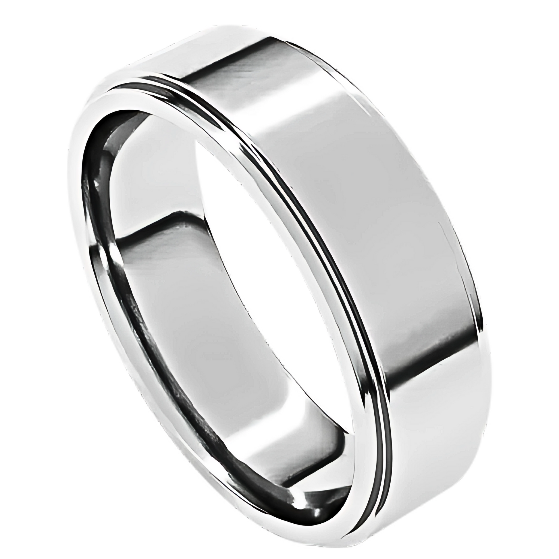 Comfort-Fit Stepped Edge Polished Men's Wedding Ring
