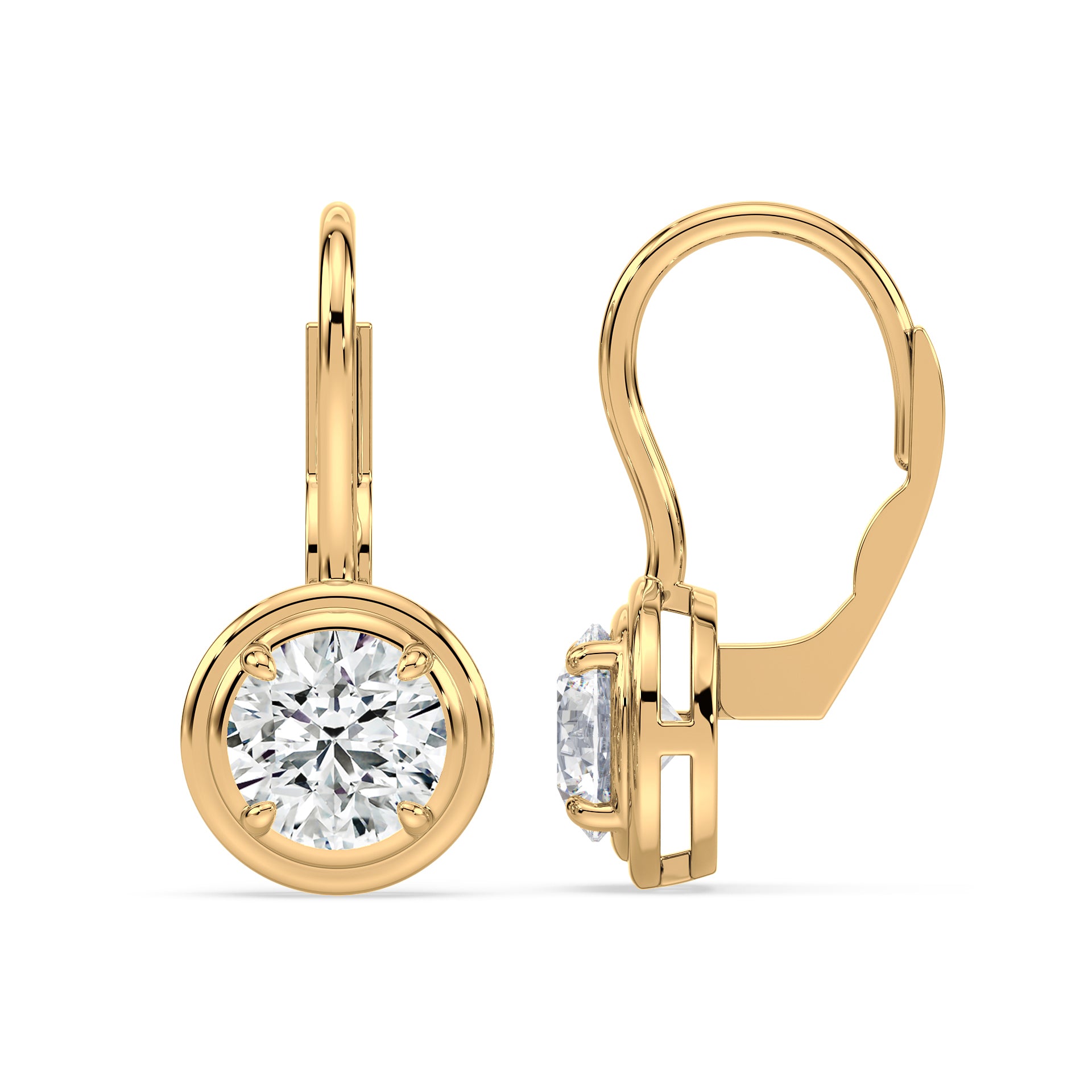 Elizabeth Round Lab Grown Diamond Bezel Prong Drop Earrings