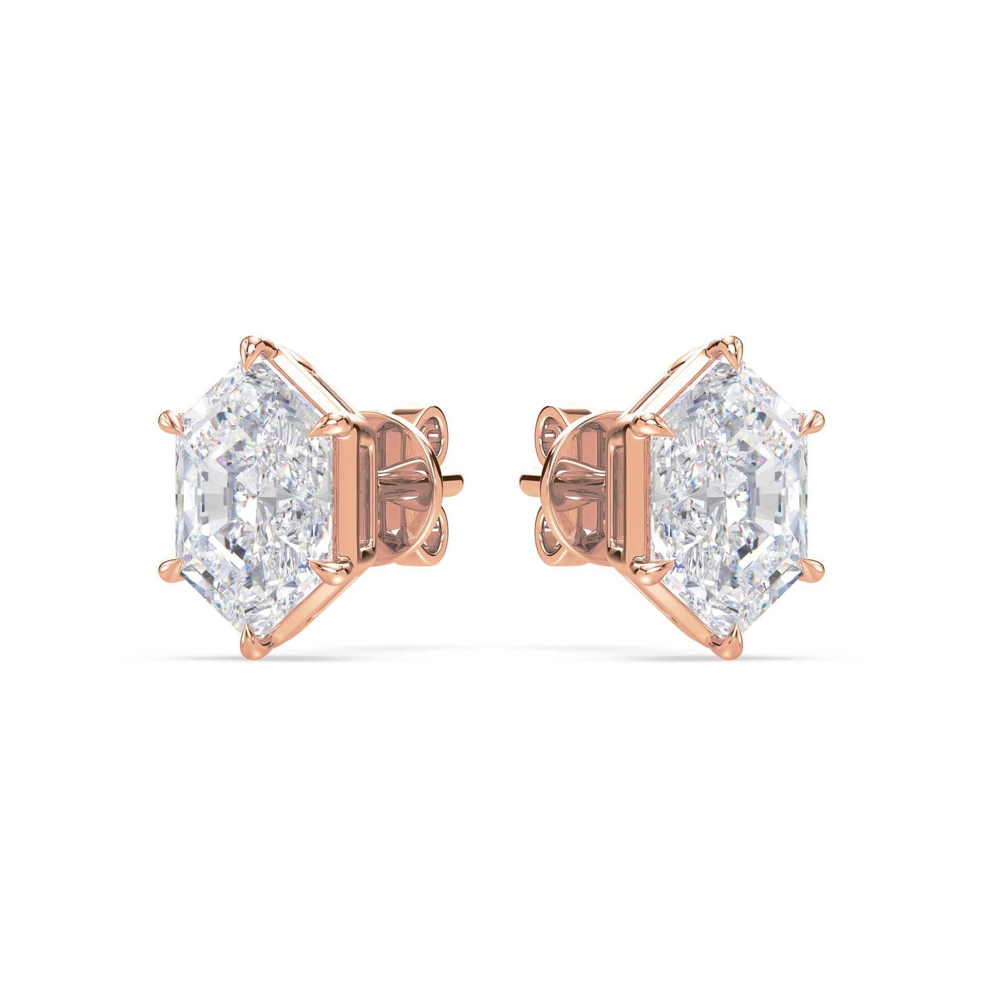 Frances Hexagon Lab Grown Diamond Bezel Prong Stud Earrings