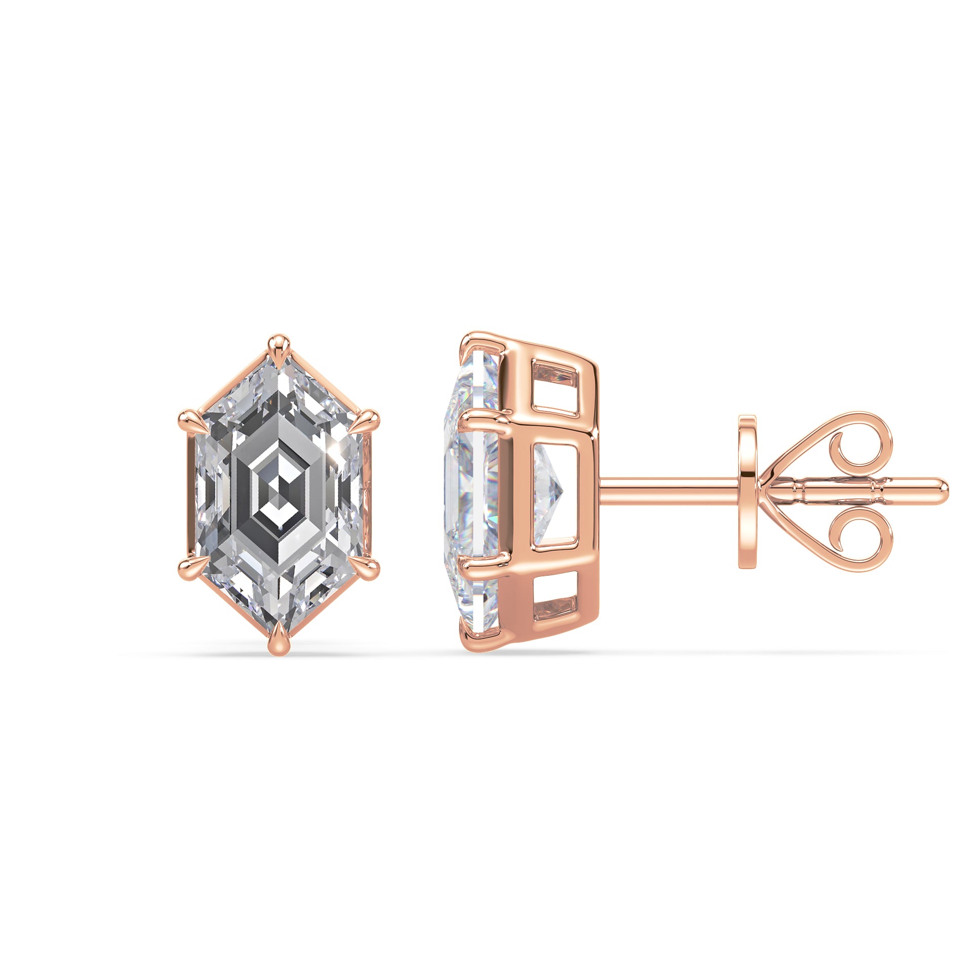 Frances Hexagon Lab Grown Diamond Bezel Prong Stud Earrings