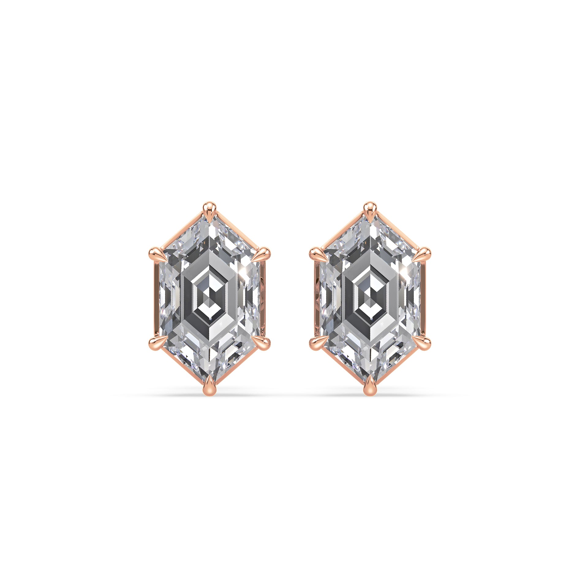 Frances Hexagon Lab Grown Diamond Bezel Prong Stud Earrings