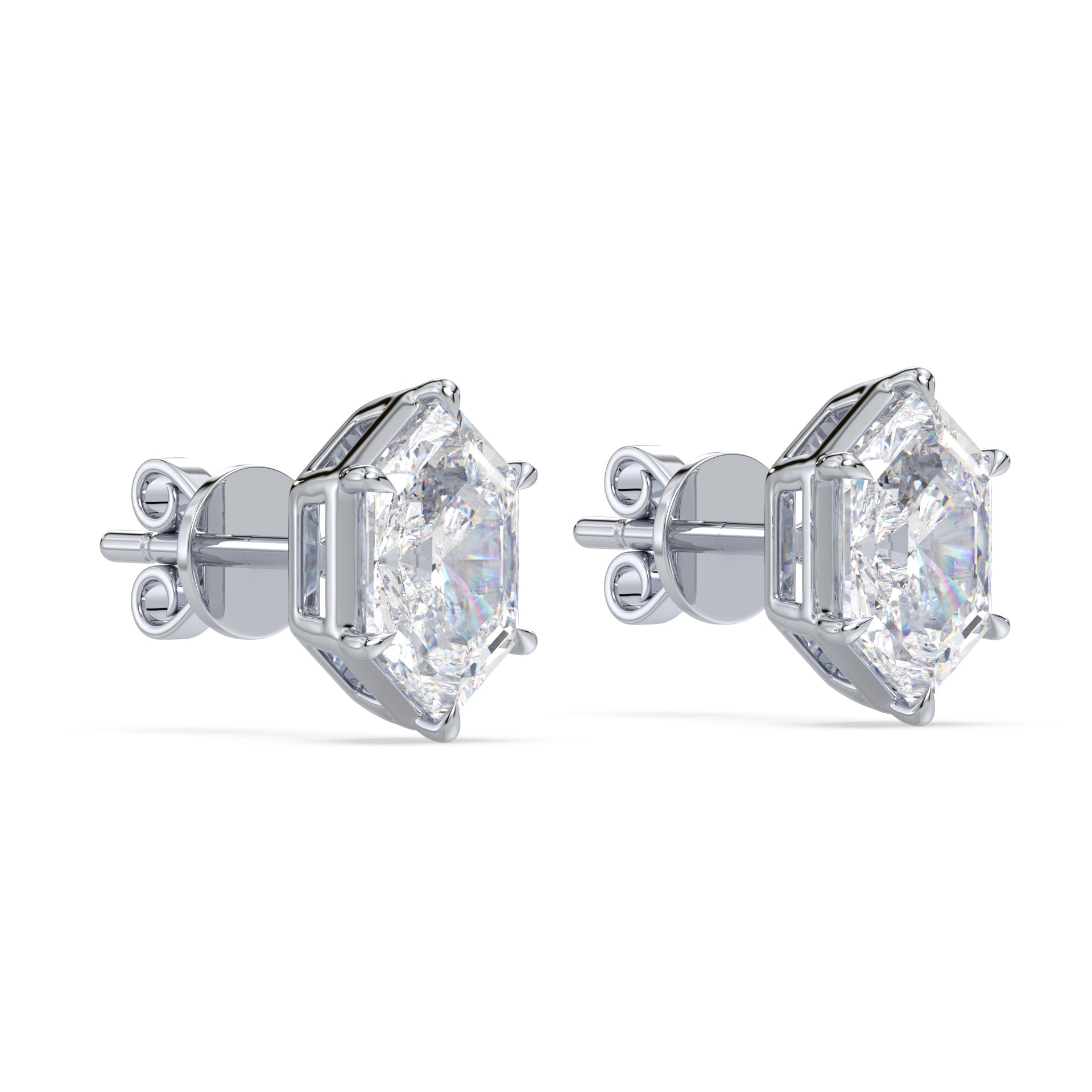 Frances Hexagon Lab Grown Diamond Bezel Prong Stud Earrings