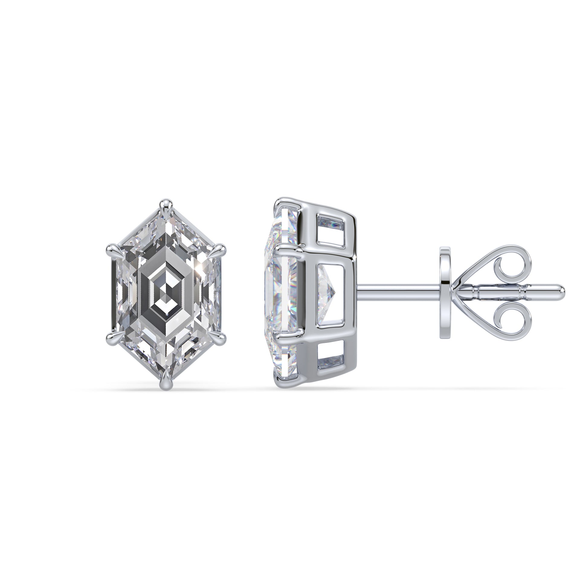 Frances Hexagon Lab Grown Diamond Bezel Prong Stud Earrings