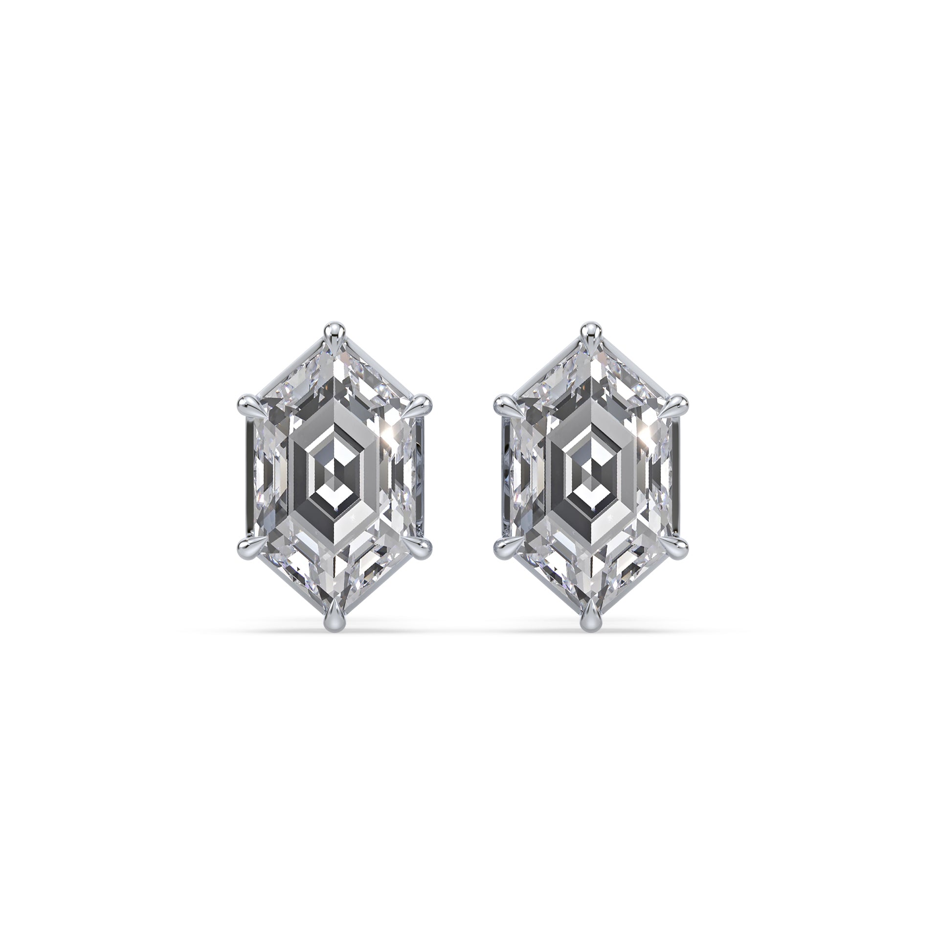 Frances Hexagon Lab Grown Diamond Bezel Prong Stud Earrings