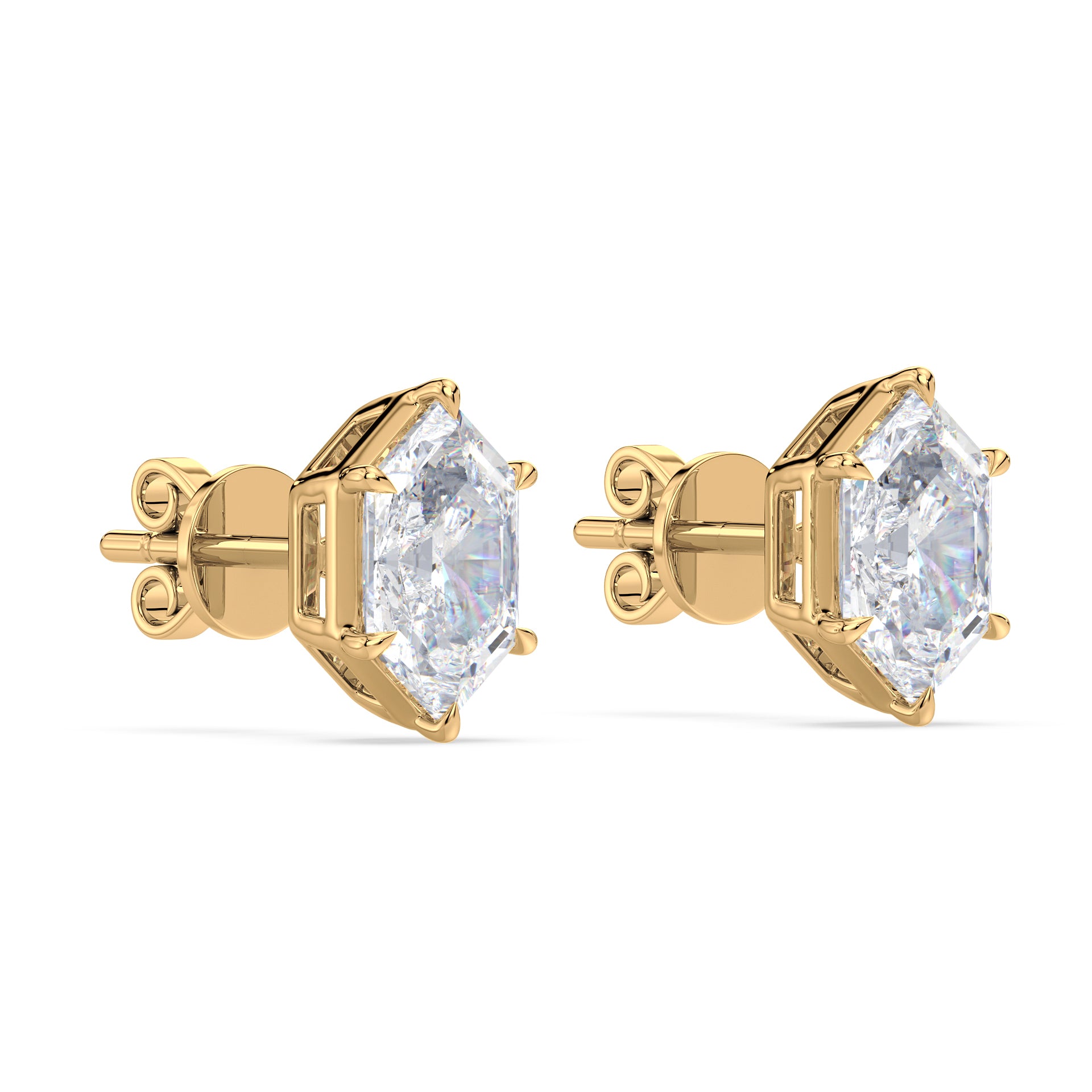 Frances Hexagon Lab Grown Diamond Bezel Prong Stud Earrings