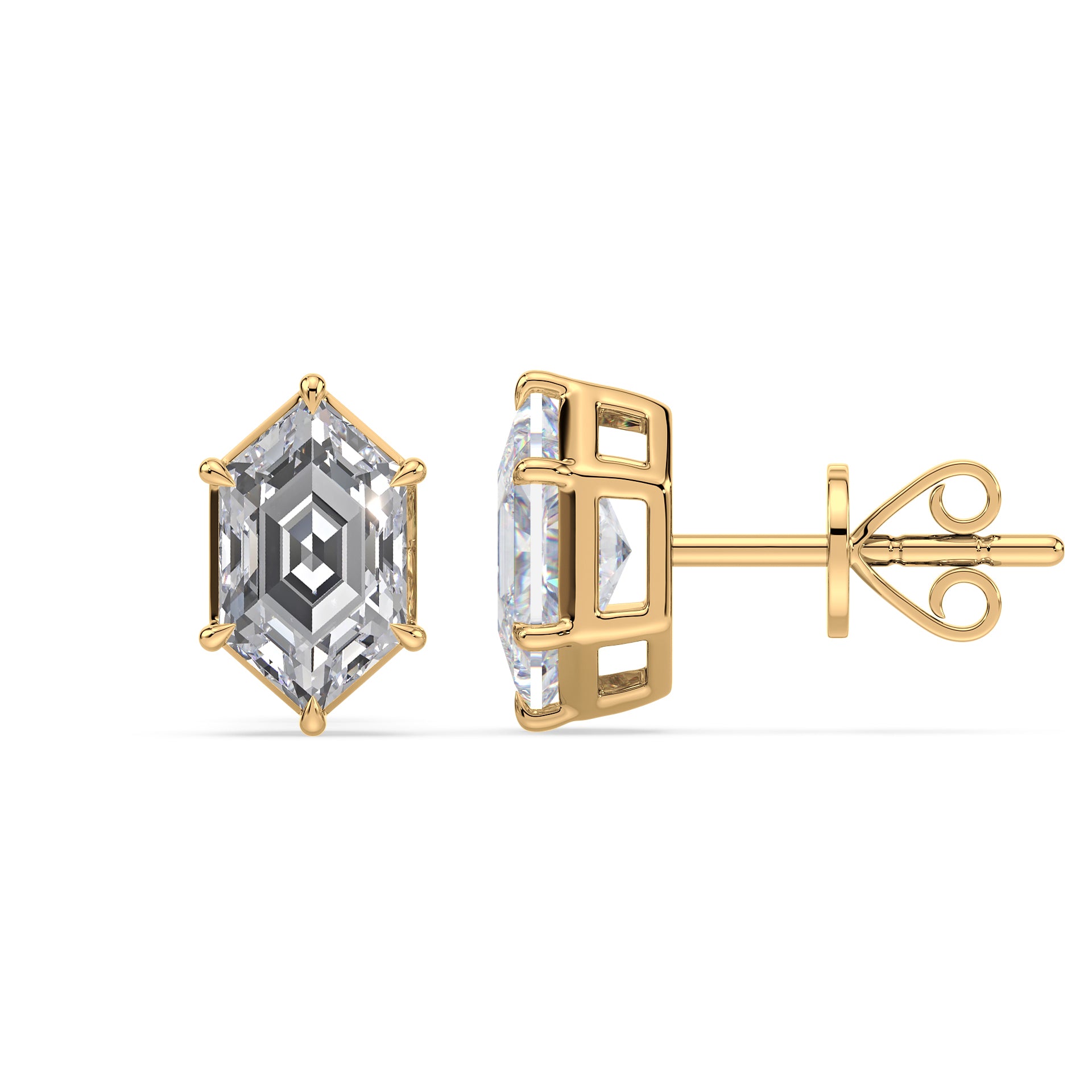 Frances Hexagon Lab Grown Diamond Bezel Prong Stud Earrings