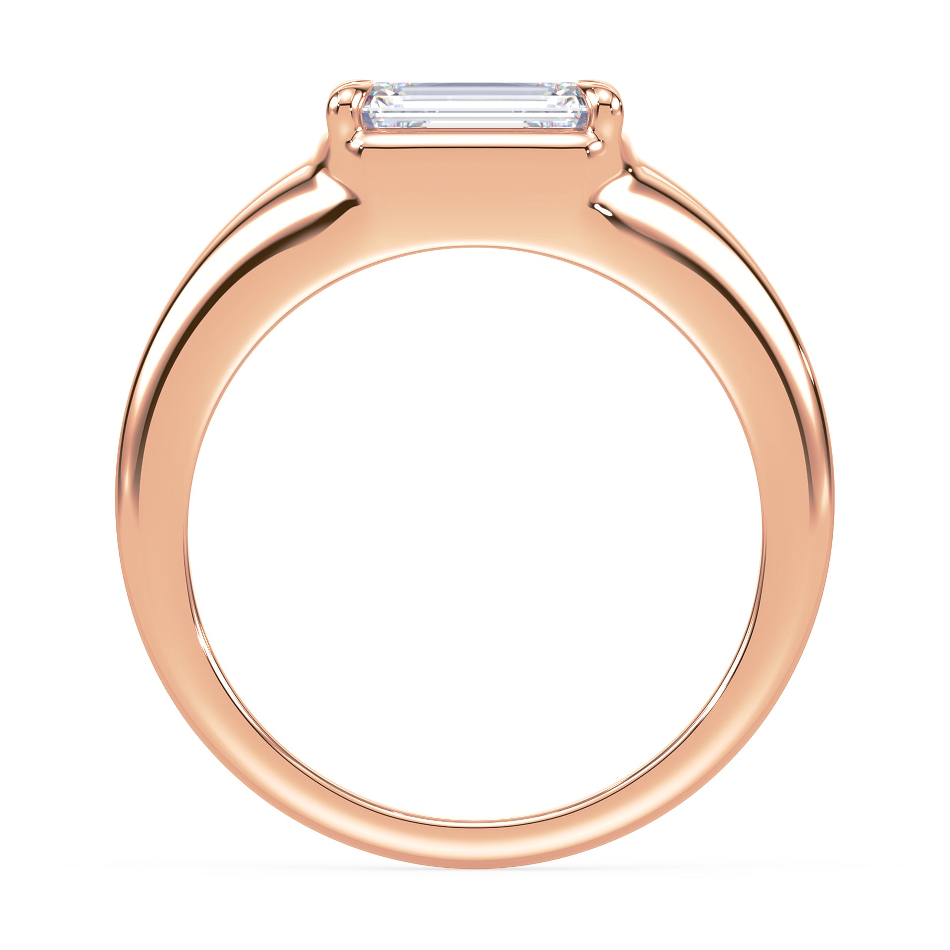 Dylan East West Emerald Lab Grown Diamond Bezel Prong Ring