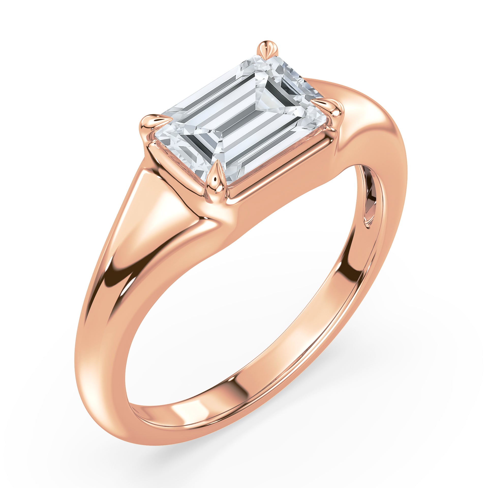 Dylan East West Emerald Lab Grown Diamond Bezel Prong Ring