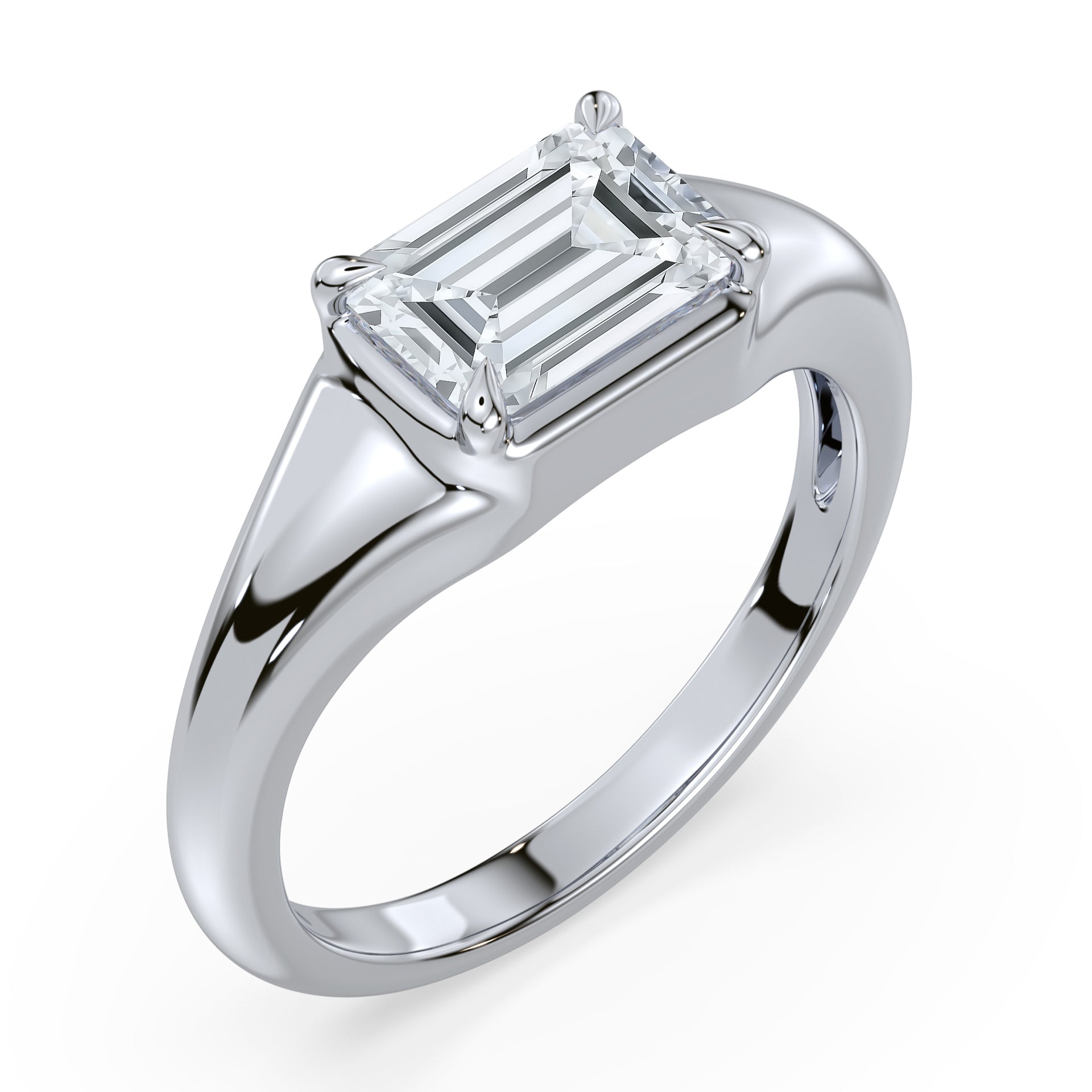 Dylan East West Emerald Lab Grown Diamond Bezel Prong Ring