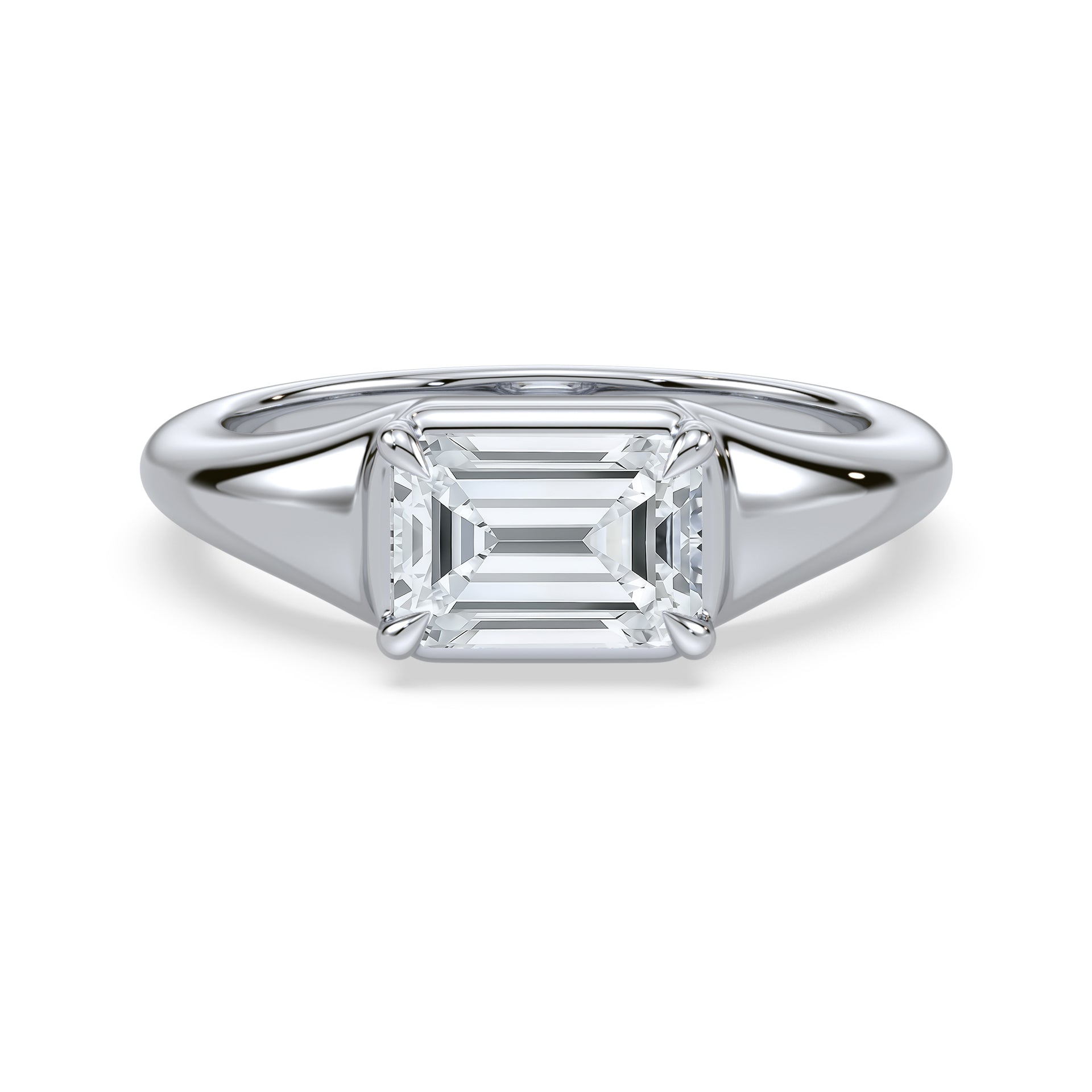 Dylan East West Emerald Lab Grown Diamond Bezel Prong Ring