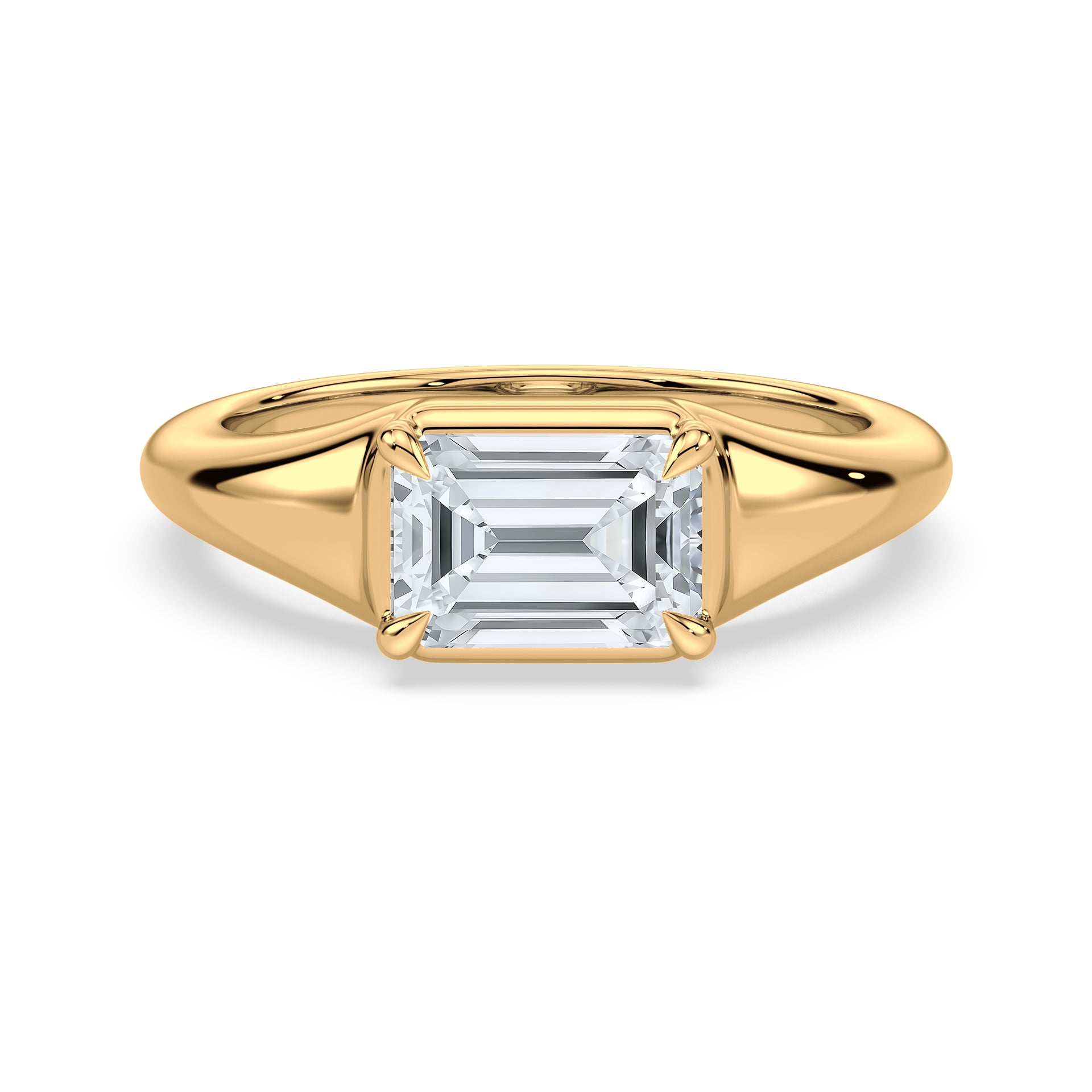 Dylan East West Emerald Lab Grown Diamond Bezel Prong Ring