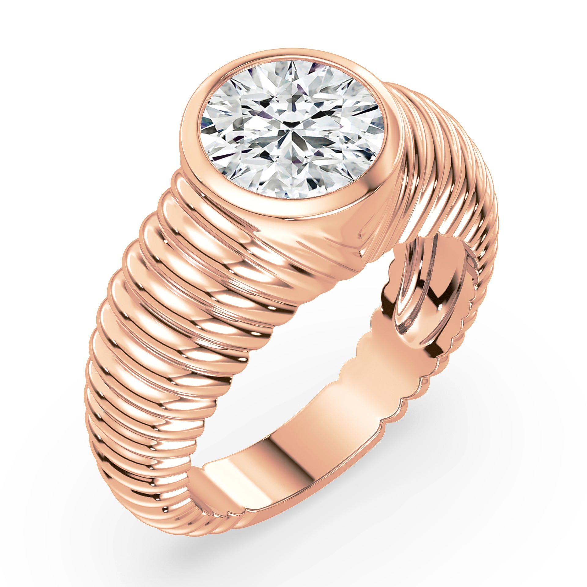 Lake Round Lab Grown Diamond Bezel Ripple Dome Ring