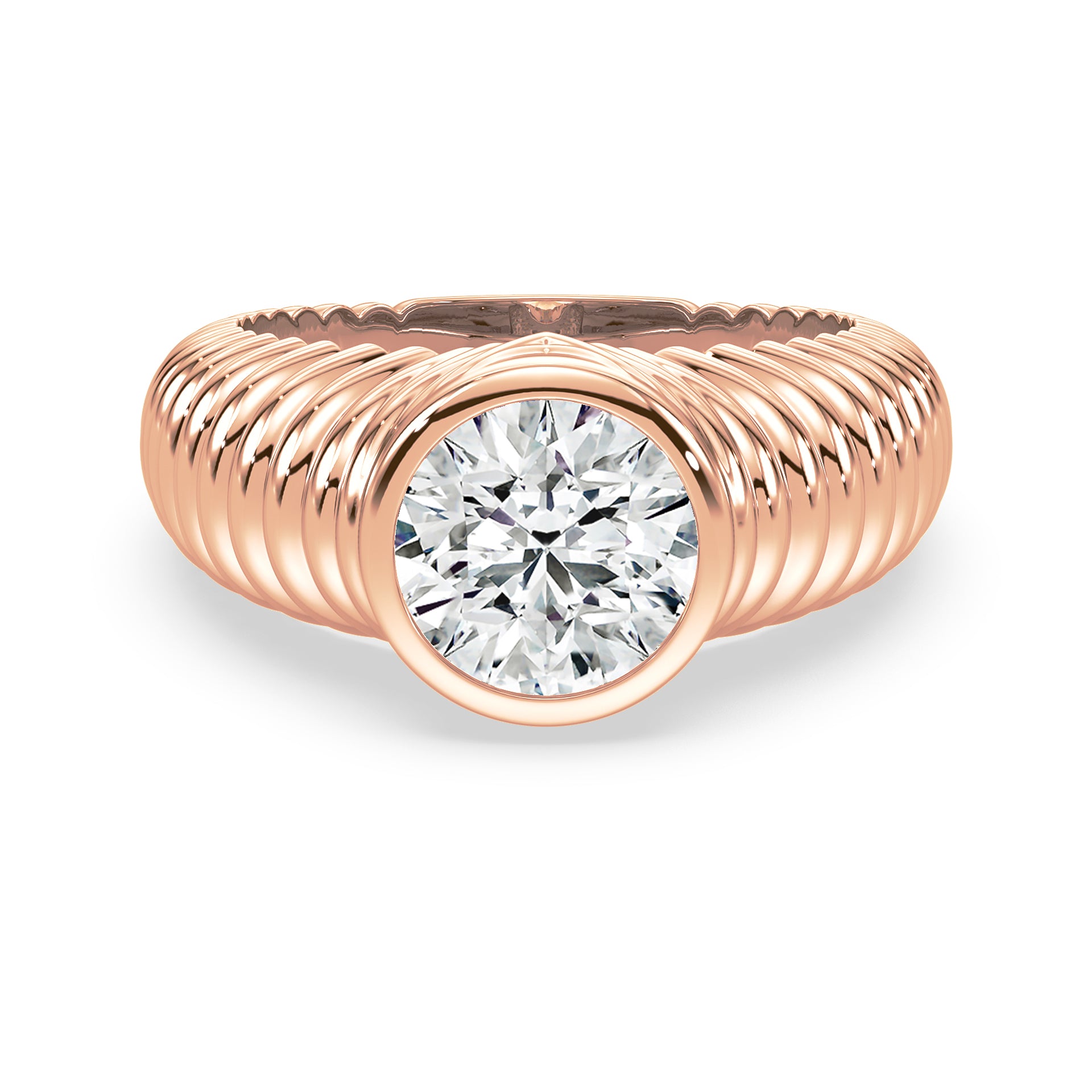 Lake Round Lab Grown Diamond Bezel Ripple Dome Ring