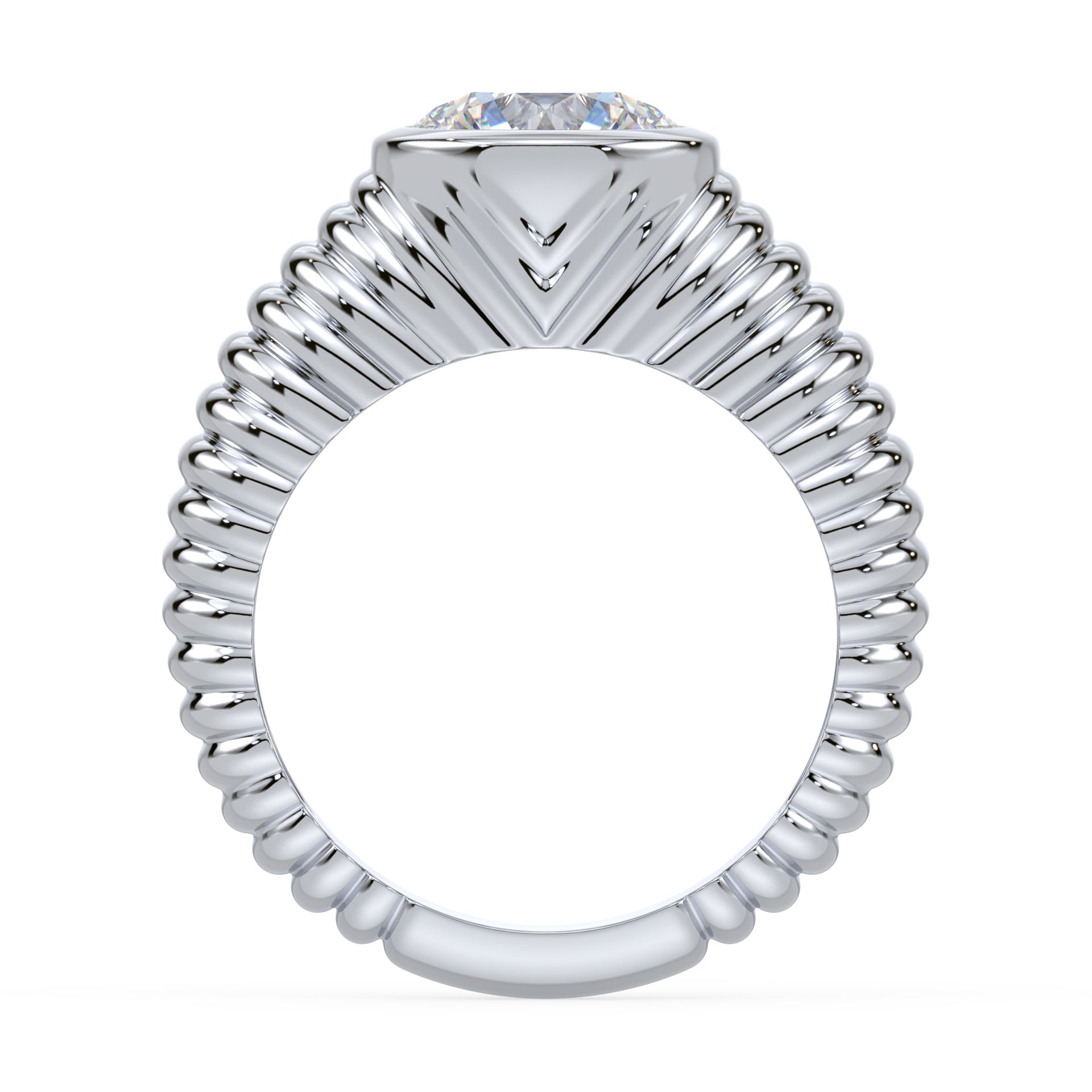 Lake Round Lab Grown Diamond Bezel Ripple Dome Ring