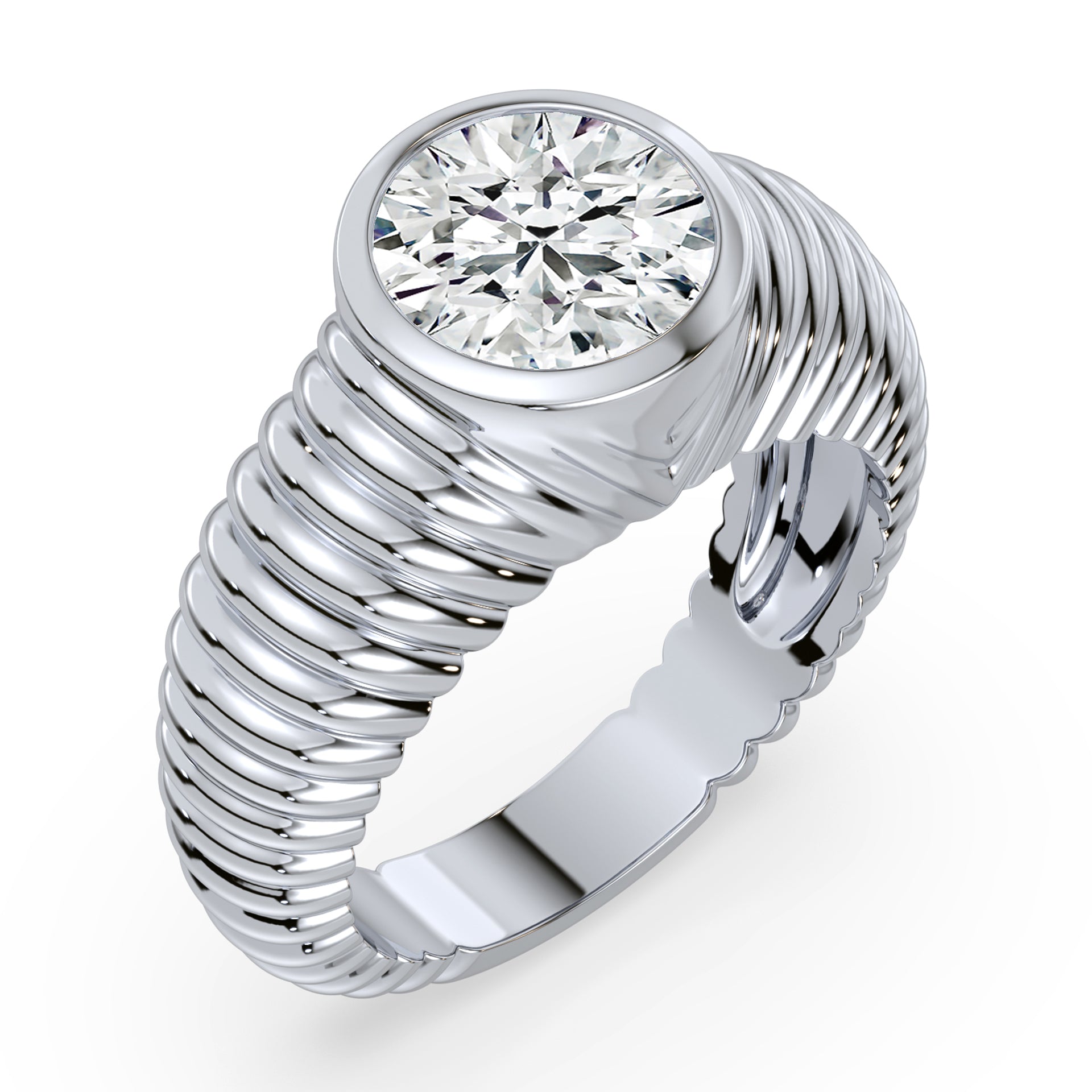 Lake Round Lab Grown Diamond Bezel Ripple Dome Ring