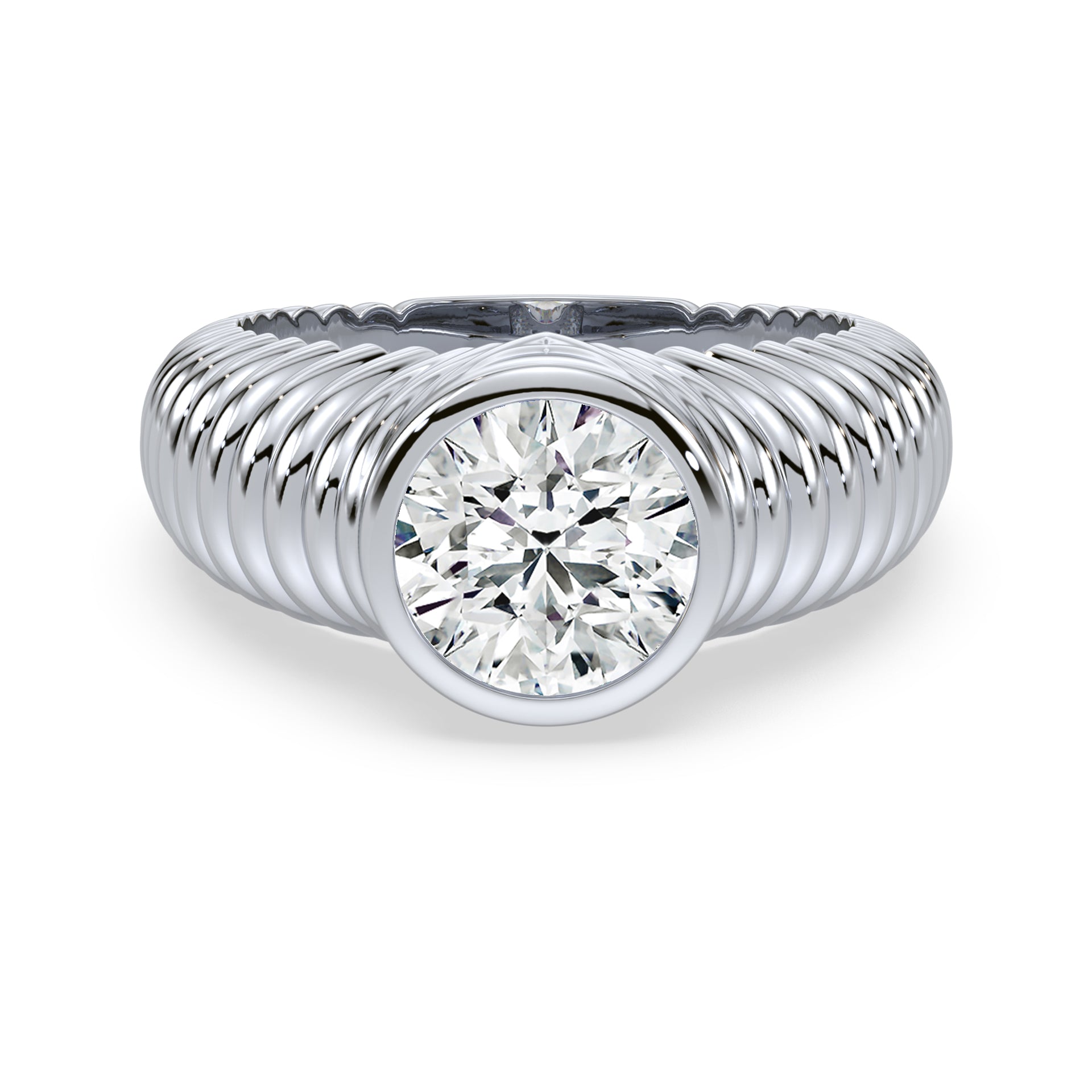 Lake Round Lab Grown Diamond Bezel Ripple Dome Ring