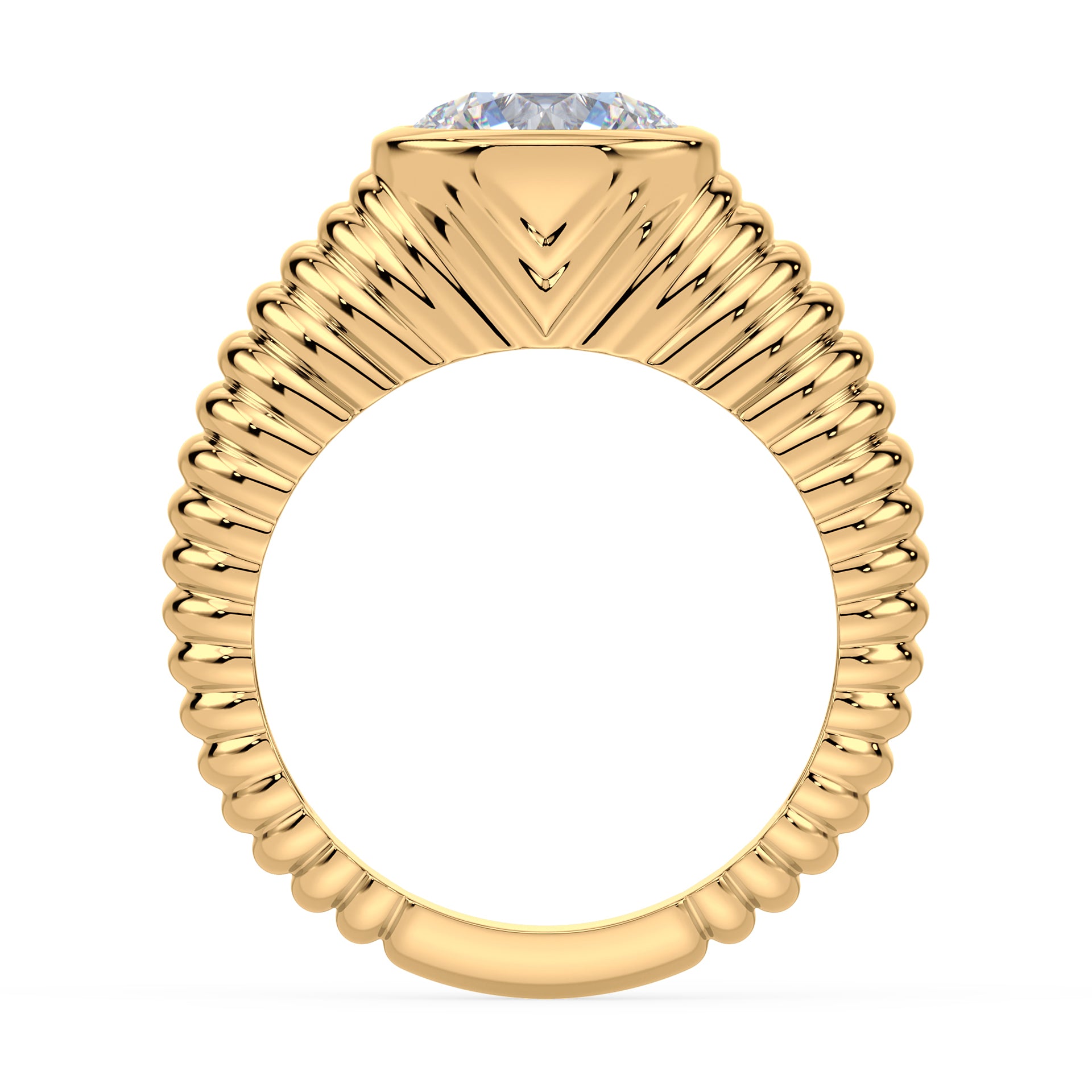 Lake Round Lab Grown Diamond Bezel Ripple Dome Ring