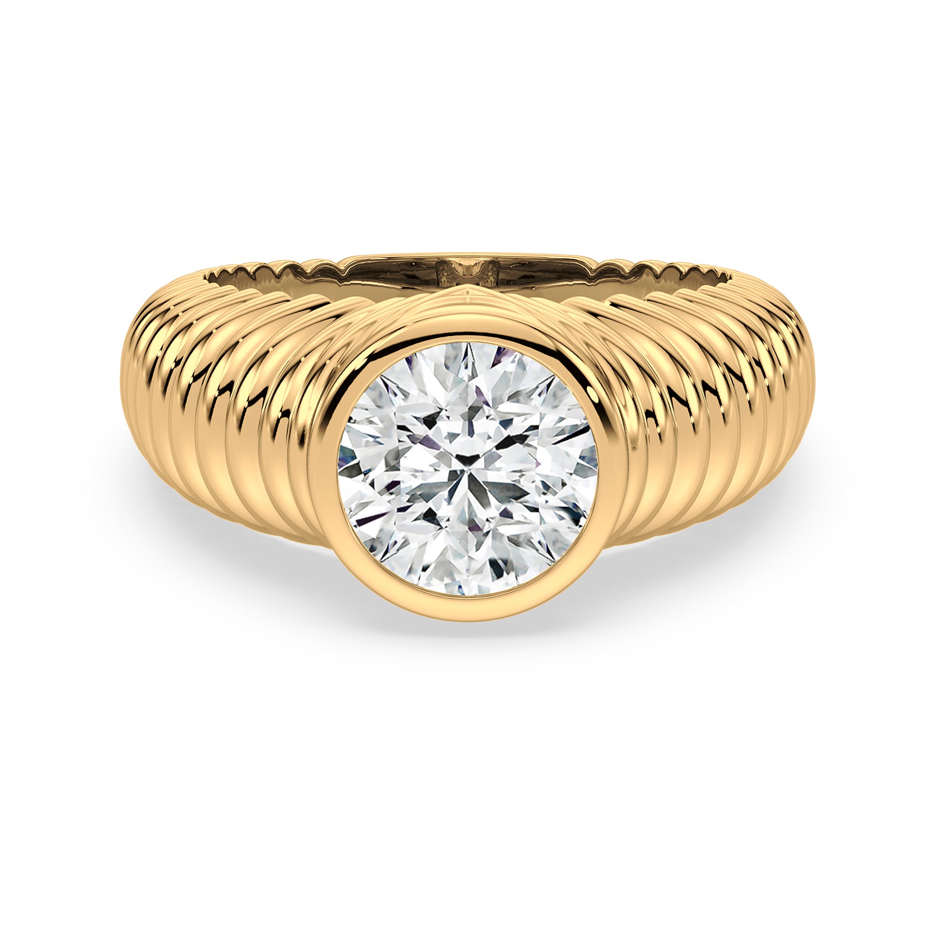 Lake Round Lab Grown Diamond Bezel Ripple Dome Ring