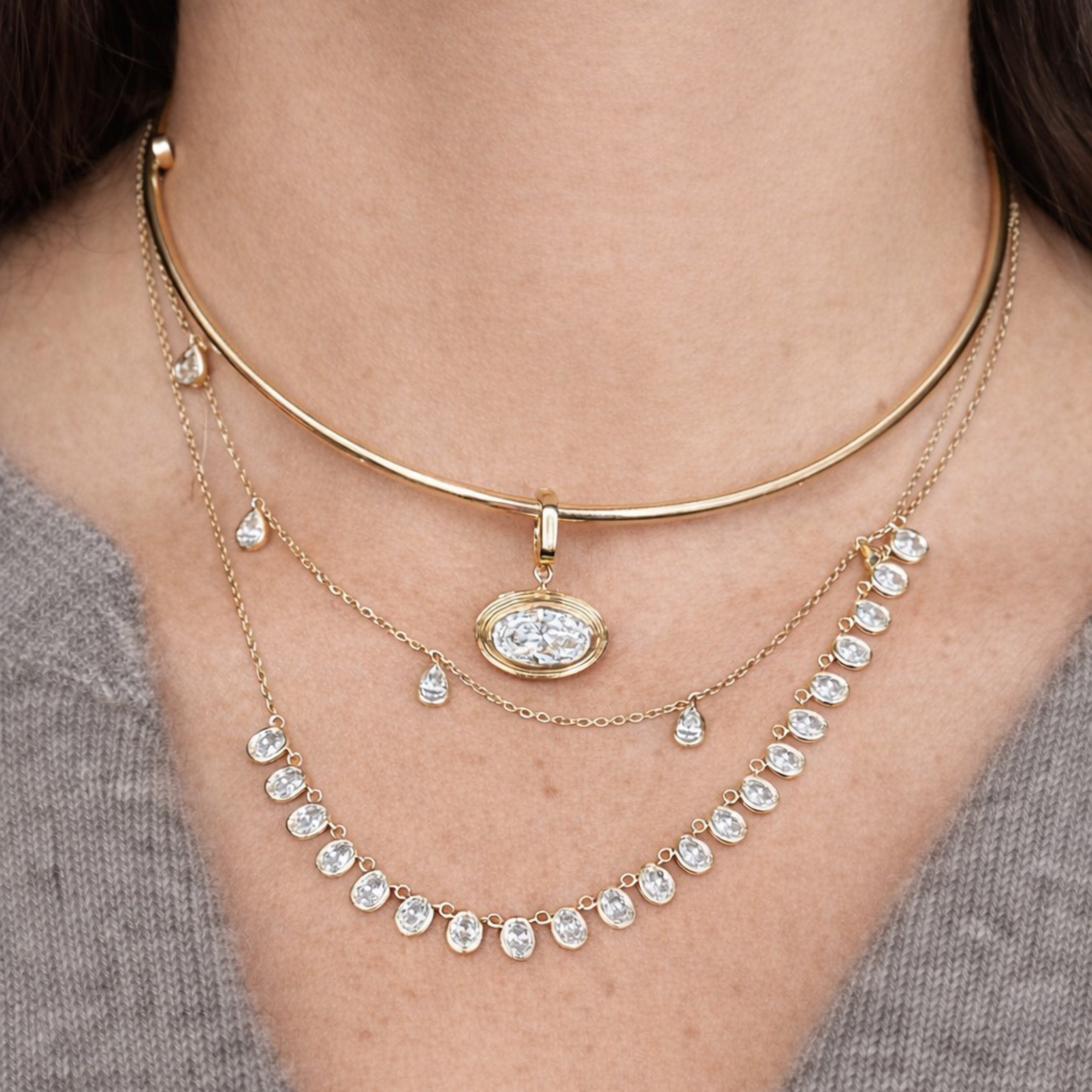 Juliette Bezel Oval Lab Grown Diamond Petal Necklace