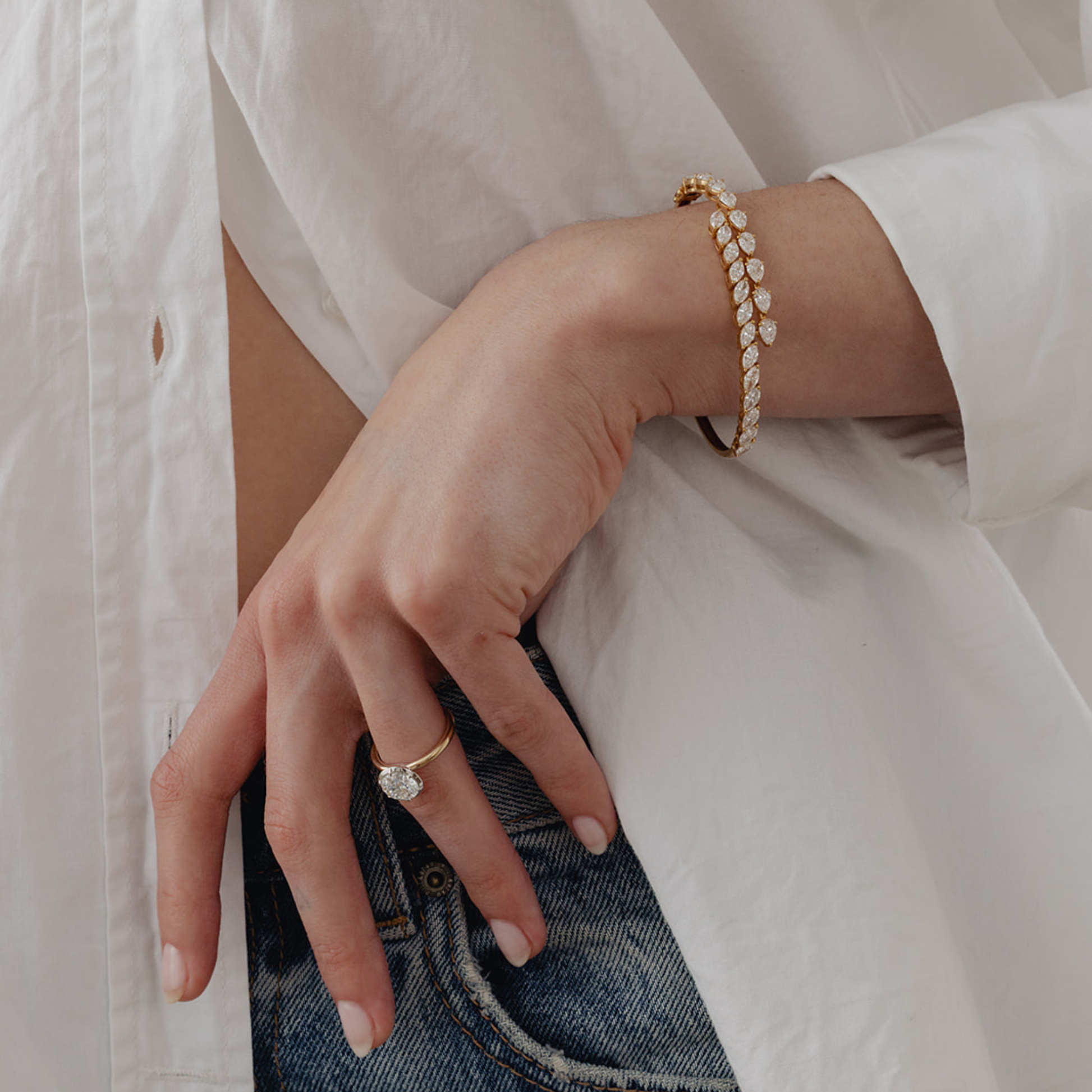 Daisy Pear & Marquise Lab Grown Diamond Overlap Bangle Bracelet